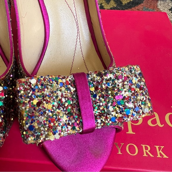 Kate Spade Charm Glitter/Sparkle Hot Pink Slingback Heels Box & Dust Bag US6 - Picture 7 of 16